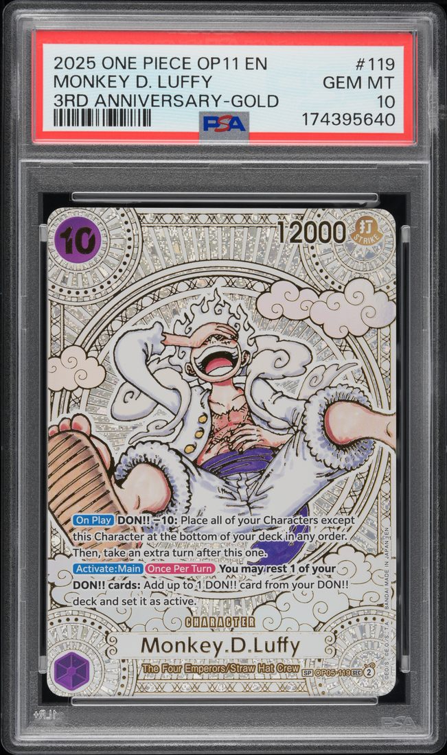 Monkey D. Luffy Gear 5 · 3rd Anniversary Gold, PSA 10