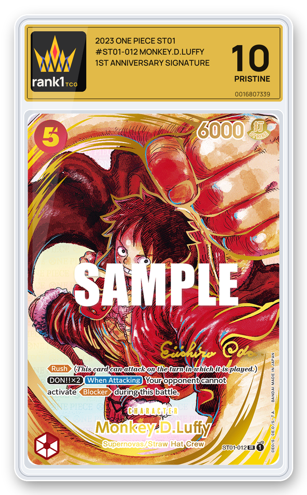 Monkey D. Luffy 1st Anniversary Signature (Eiichiro Oda), BGS 10 Pristine